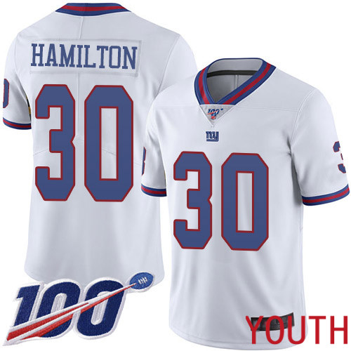 Youth New York Giants 30 Antonio Hamilton Limited White Rush Vapor Untouchable 100th Season Football NFL Jersey